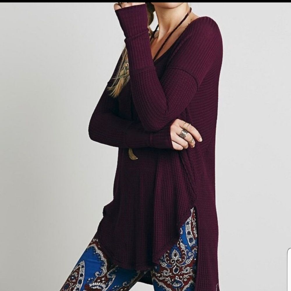 Free People Ventura Longline High-Low Waffle Purple Thermal Top Size Medium